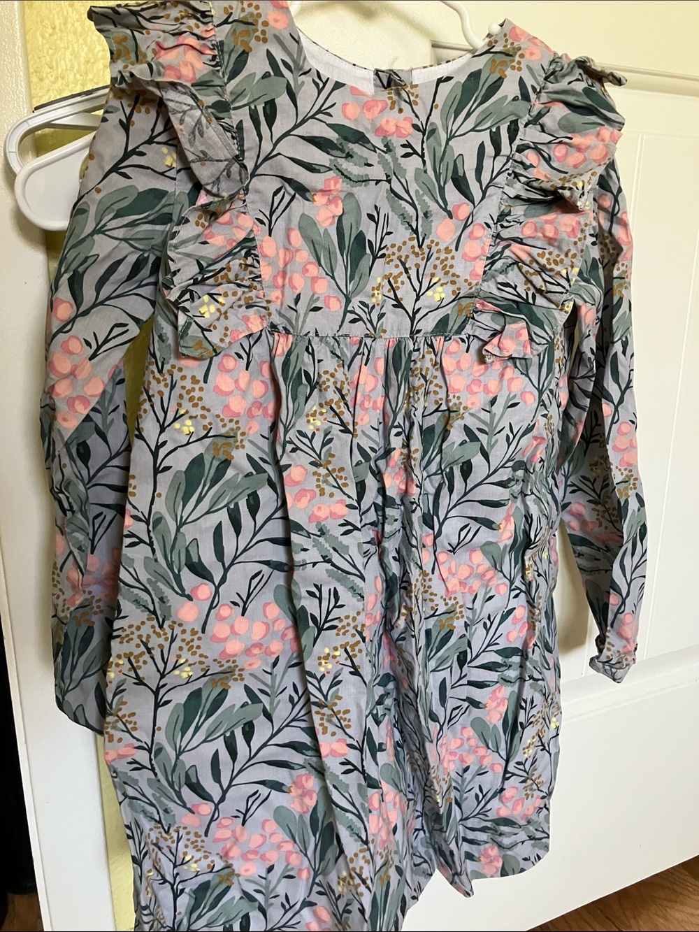Girls' Floral Ruffle Long-Sleeve Dress - Pink & Green